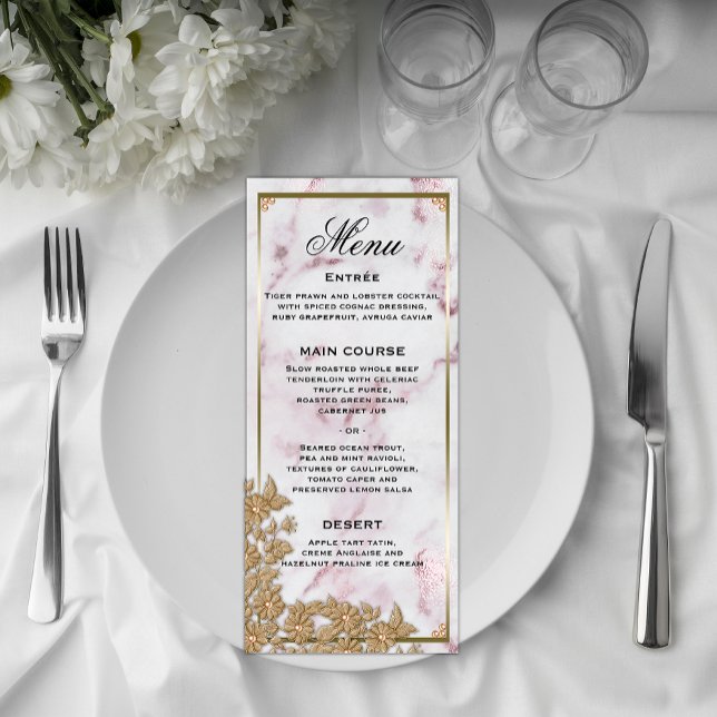Pink Marble and Gold Pearls Wedding Menu (Creator Uploaded)