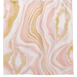 Pink marble and gold texture shower curtain