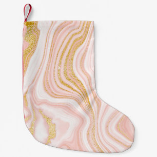 Pink marble and gold texture small christmas stocking