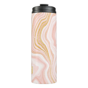 Pink marble and gold texture thermal tumbler