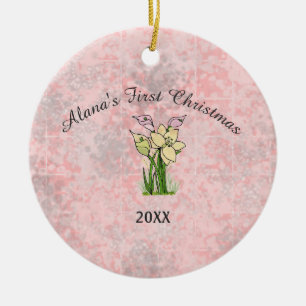 Pink Marble Baby First Christmas Ceramic Ornament