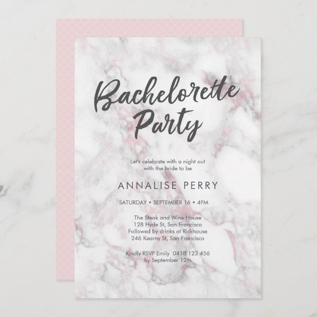 Pink marble Bachelorette Party Invitation (Front/Back)