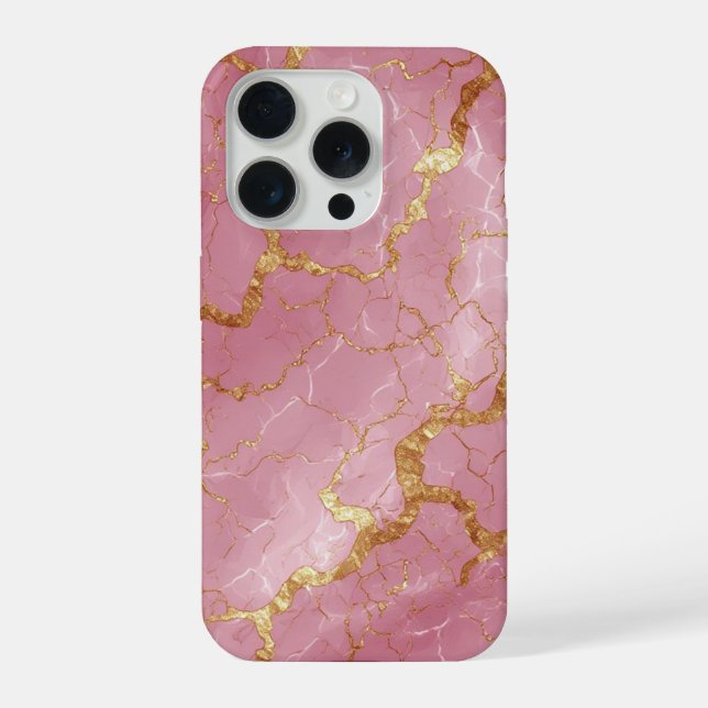 Pink Marble Background With Gold Veins iPhone Case (Back)