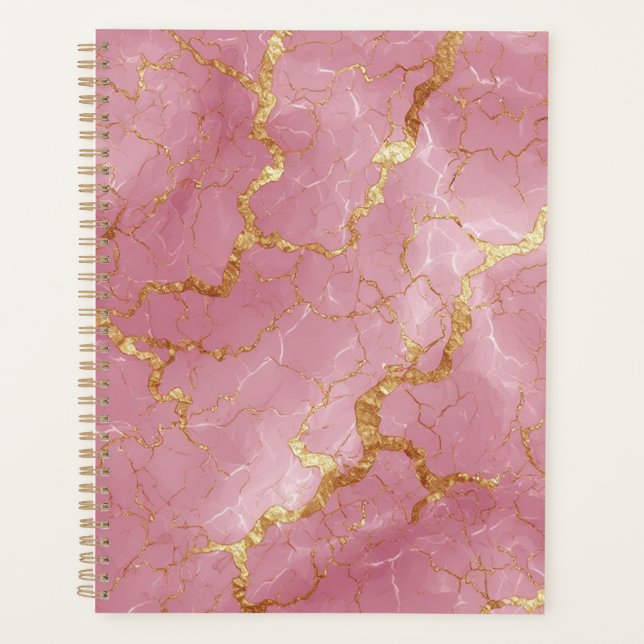 Pink Marble Background With Gold Veins Planner (Front)