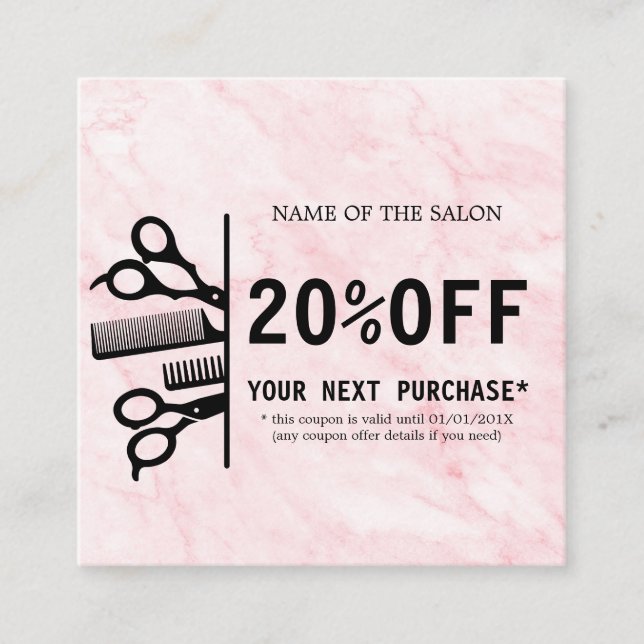 Pink Marble Beauty Salon Discount Card (Front)