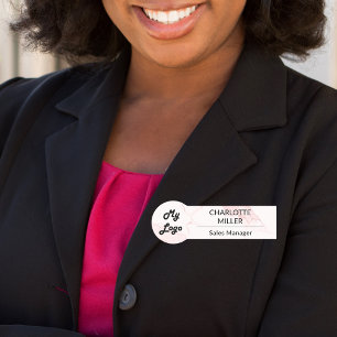 Pink marble business empoyee logo name tag