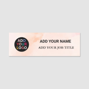Pink Marble Business Name Tag Logo Employee Badge