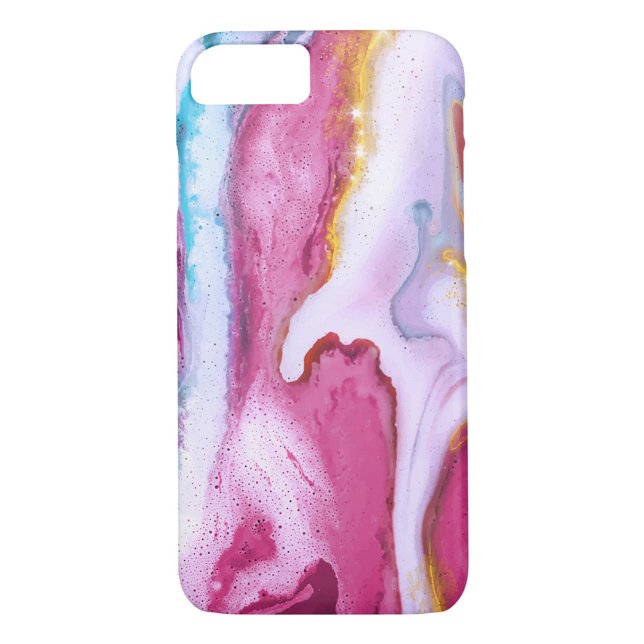 Pink Marble Case-Mate iPhone Case (A phone case with an abstract design featuring a blend of pink, white, blue, and gold colors.)