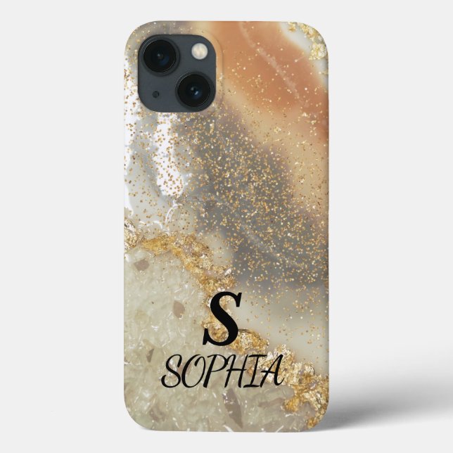 Pink marble chic gold glitter monogram Case-Mate iPhone case (Back)