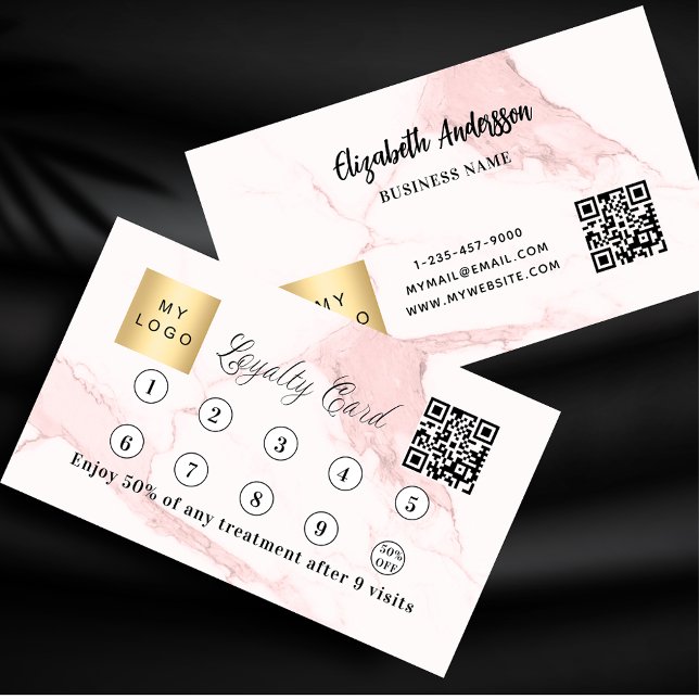 Pink marble corporate logo qr code loyalty card (Creator Uploaded)