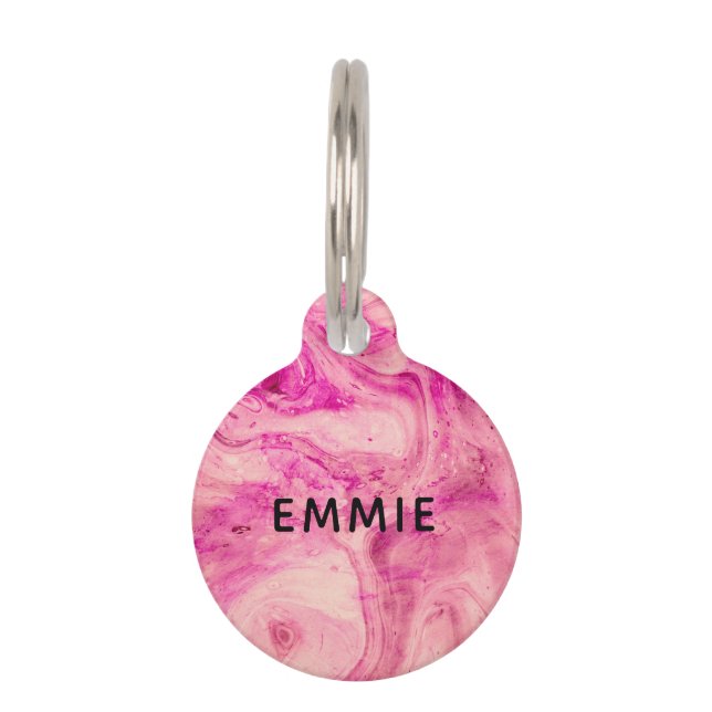 Pink Marble Custom Name Pet Tag (Front)