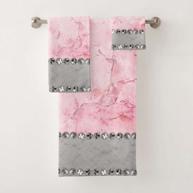 Pink Marble Diamond Bling            Bath Towel Set (Insitu)