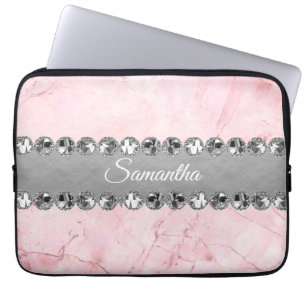Pink Marble Diamond Bling           Laptop Sleeve