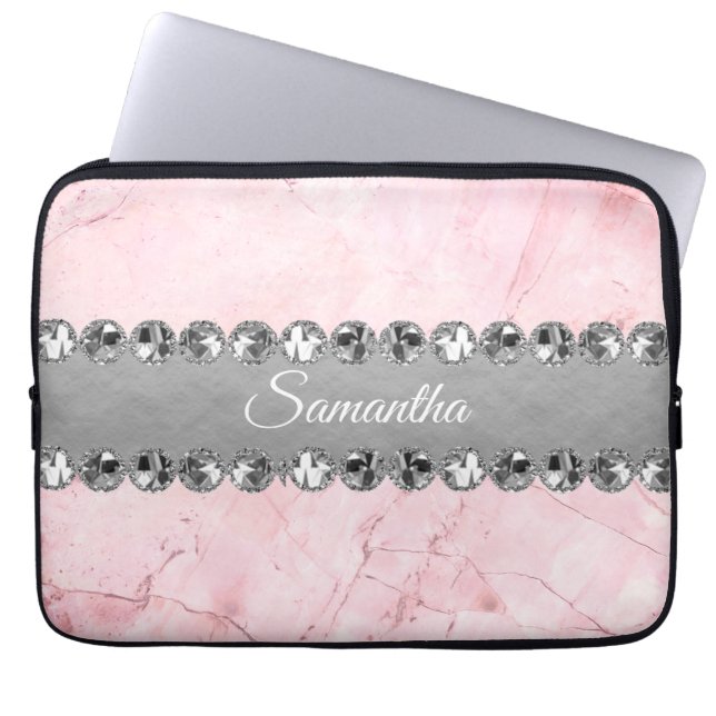 Pink Marble Diamond Bling           Laptop Sleeve (Front)