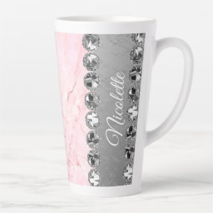 Pink Marble Diamond Bling  Latte Mug