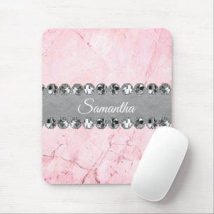 Pink Marble Diamond Bling Mouse Pad