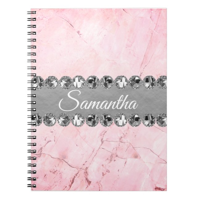 Pink Marble Diamond Bling  Notebook (Front)