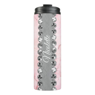 Pink Marble Diamond Bling Personalised          Thermal Tumbler