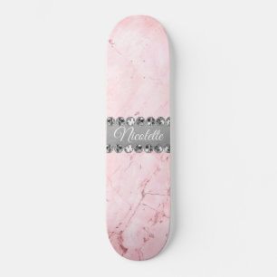 Pink Marble Diamond Bling Skateboard
