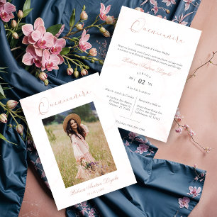 Pink Marble Effect Minimalist Spanish Quinceañera Invitation