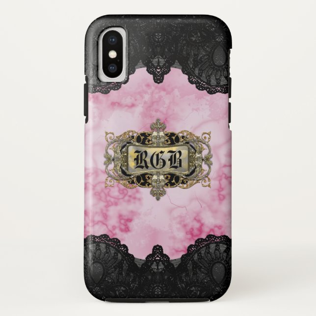 Pink Marble Elegant Romantic Monogram Case-Mate iPhone Case (Back)