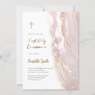 pink marble   First Communion girl  Invitation