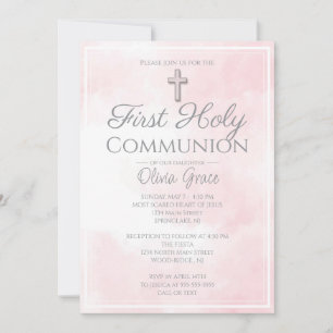 Pink Marble First Holy Communion Invitation