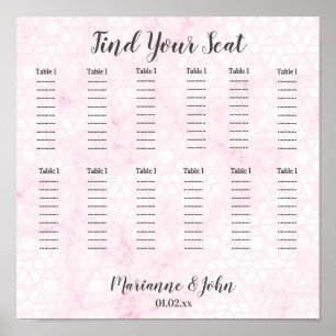 Pink Marble Geometric Wedding Seating Chart