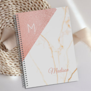 Pink Marble Glitter Girly Monogram Planner