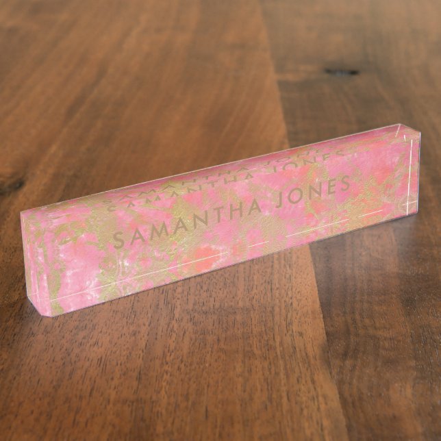 Pink Marble Gold Classic Personalized Corporate Nameplate (Side)