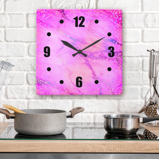 Pink marble gold confetti dots modern bold simple square wall clock (Creator Uploaded)
