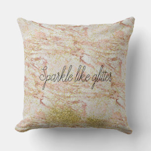 Pink Marble Gold Confetti Faux Glitter Cushion