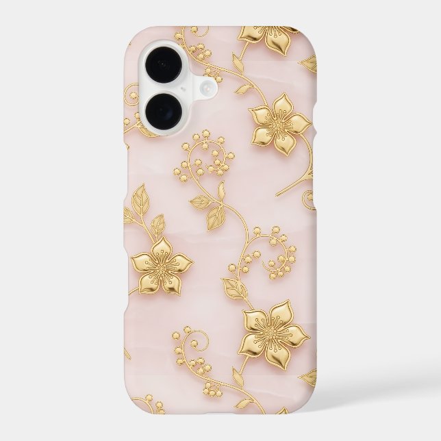 Pink Marble Gold Filigree iPhone 17 Slim Case (Back)