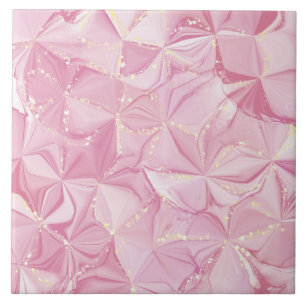 Pink Marble Gold Geode Abstract Pattern Ceramic Tile