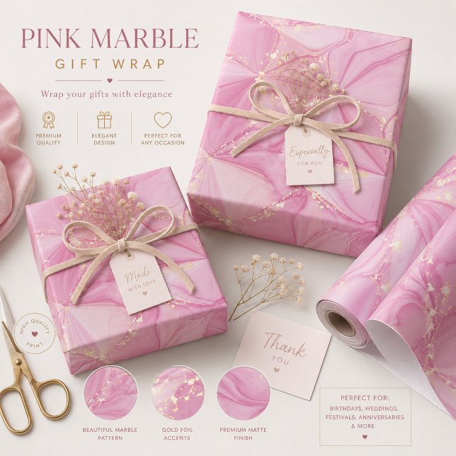 Pink Marble Gold Geode Abstract Pattern Wrapping Paper (Creator Uploaded)