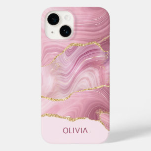 Pink Marble Gold Glitter Case-Mate iPhone 14 Case