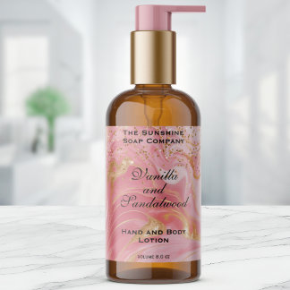 Pink Marble Gold Glitter Cosmetics Bottle Label