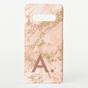 Pink Marble Gold Glitter Monogram Custom Initial  Samsung Galaxy Case