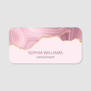 Pink Marble Gold Glitter Name Tag