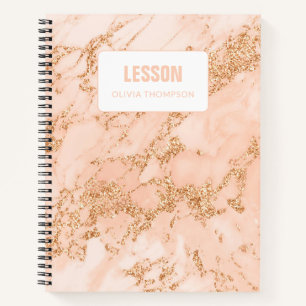 Pink Marble Gold Glitter Personalised Lesson  Notebook