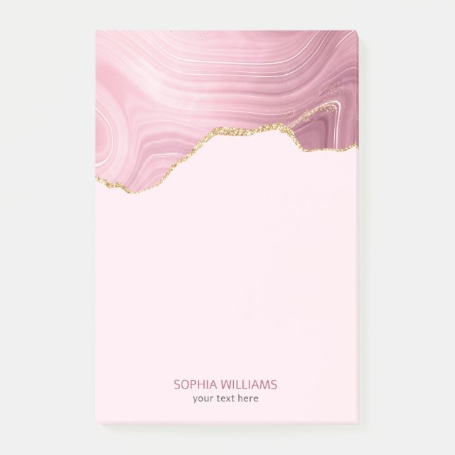 Pink Marble Gold Glitter Post-it Notes (Front)