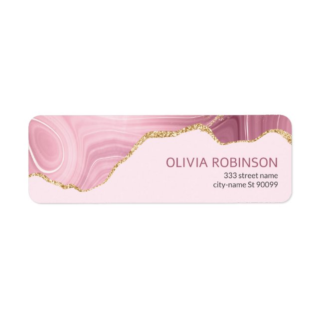 Pink Marble Gold Glitter Return Address Label (Front)