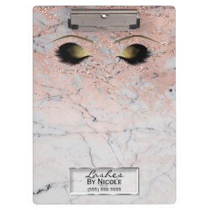 Pink Marble Gold Makeup Eyes Lashes Personalised Clipboard