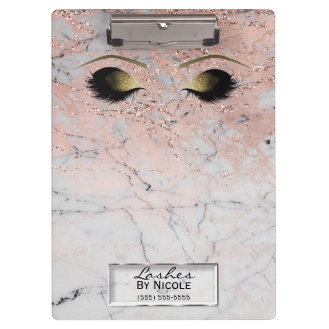 Pink Marble Gold Makeup Eyes Lashes Personalised Clipboard (Front)