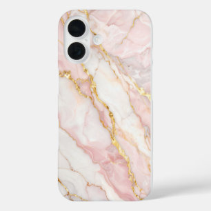 Pink Marble Gold Vein iPhone 16 Case