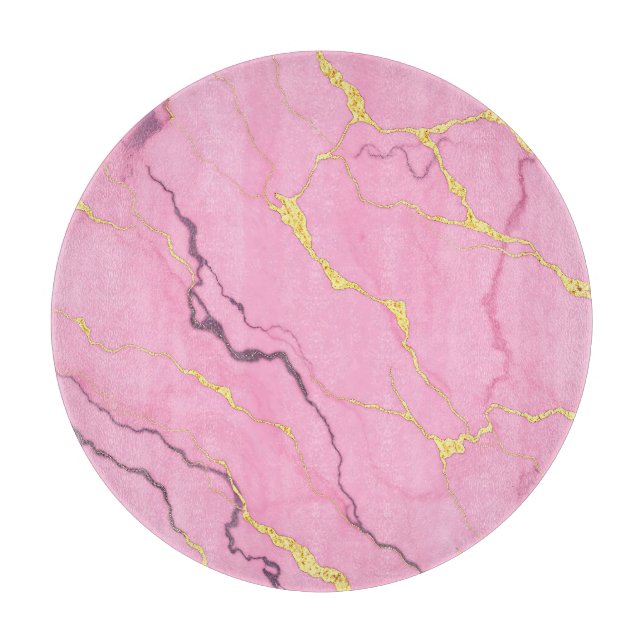 Pink Marble Gold Veins Pattern Cutting Board (Front)