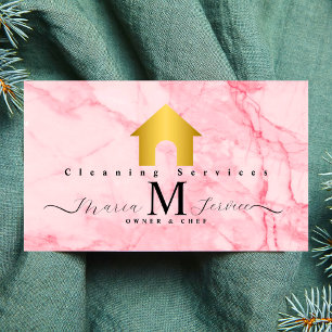 PINK marble golden house design cleaning service Business Card