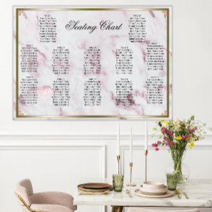 Pink Marble Golden Pearls Wedding Seating Poster