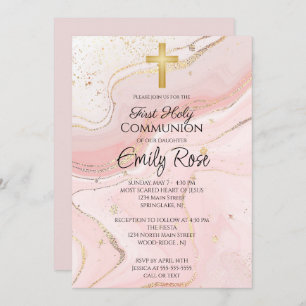 PINK MARBLE HOLY COMMUNION INVITATION