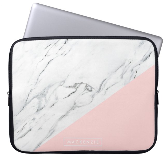 Pink & Marble Laptop Sleeve (Front)